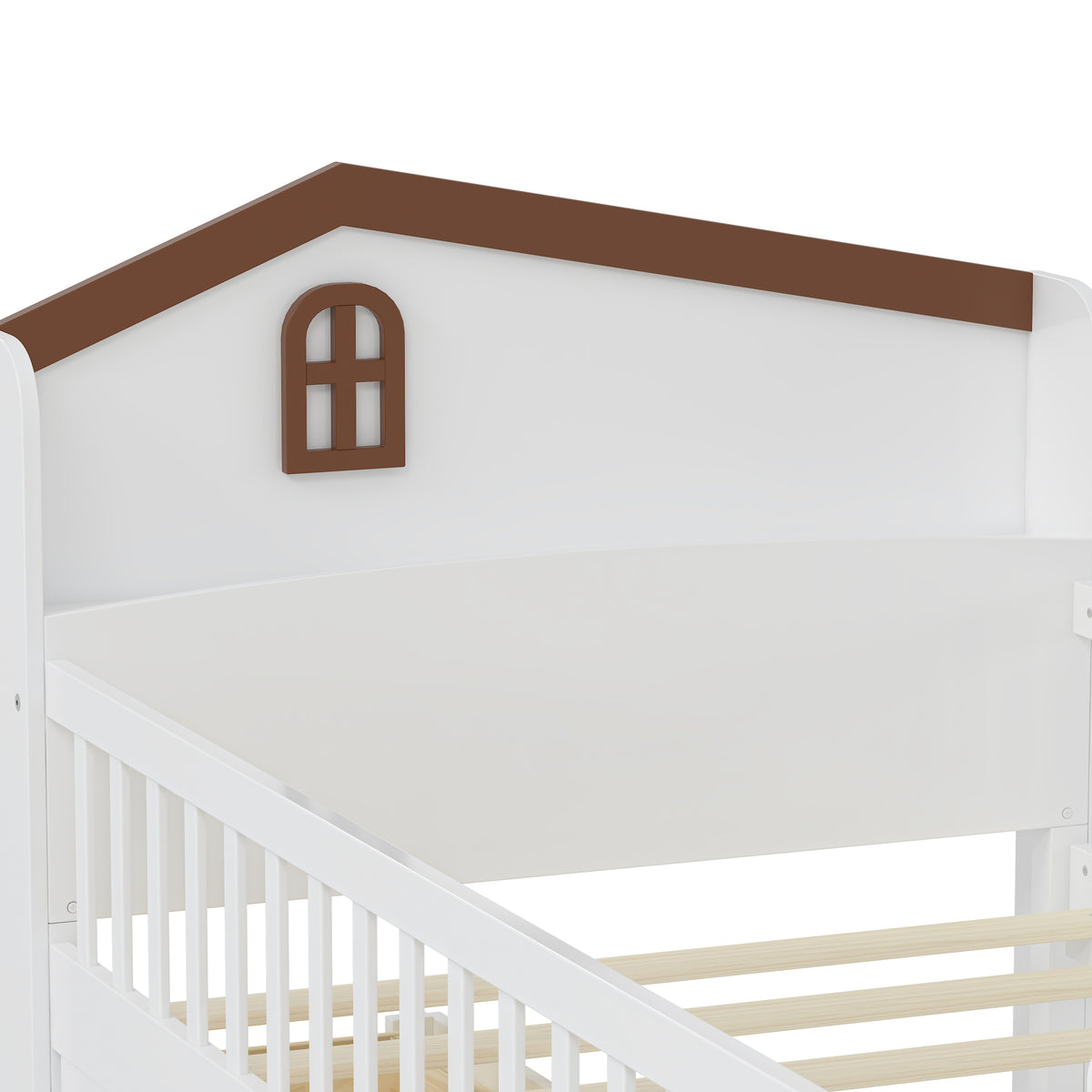 variant-group:rf-n733s278032k|Roomfitters Twin Platform Bed Frame with Four Drawers, Wooden Kids Bed with Guardrail Headboard and Ladder, White