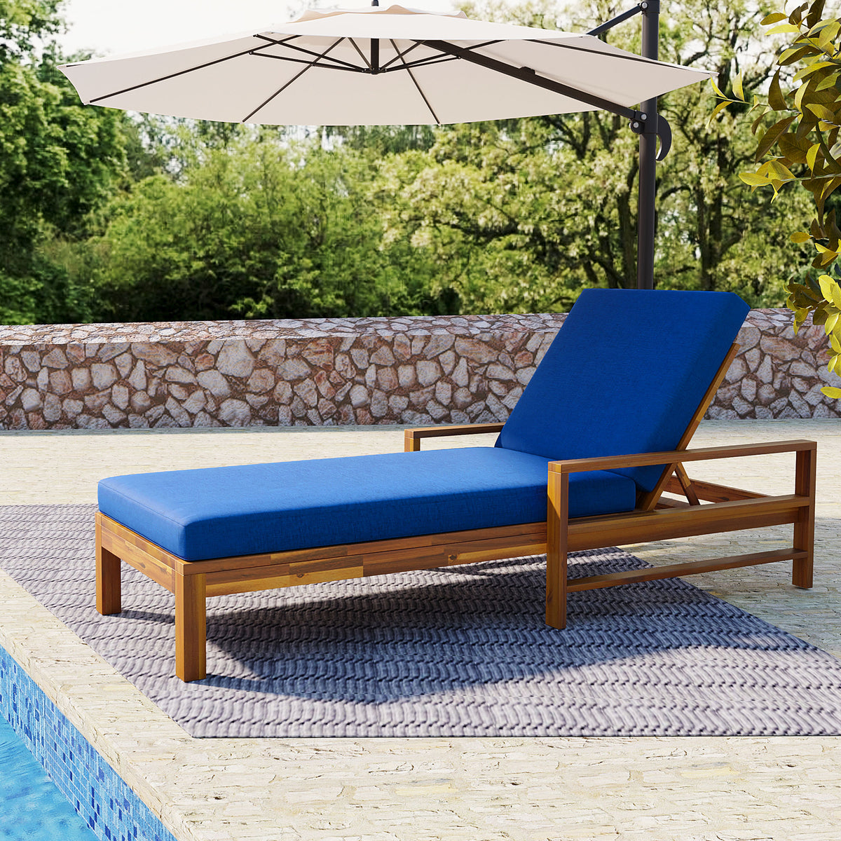 variant-group:rf-n711wy000433aac|Roomfitters Acacia Wood Adjustable Backrest Outdoor Lounge Chair for Gardens, Terraces, Poolside Areas, Natural+Blue
