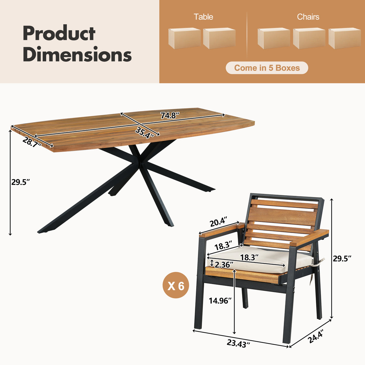 variant-group:rf-n704g201259a|Roomfitters Modern 7-Piece Patio Dining Set with Powder-Coated Iron Frame and Detachable Beige Cushions