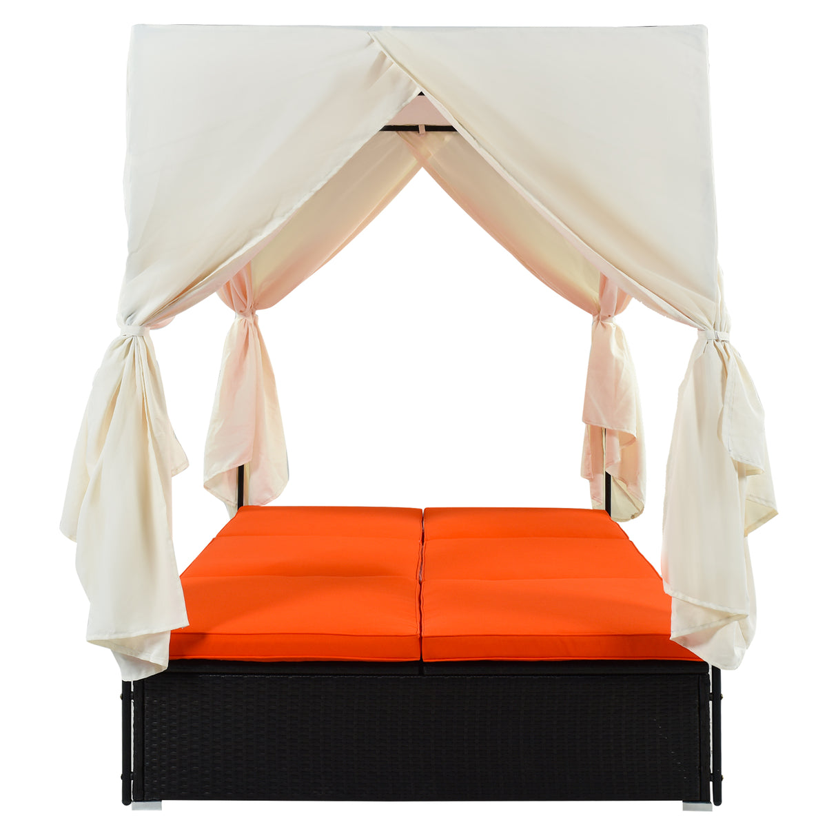 variant-group:rf-n711wy000476aao|Roomfitters Luxury Cabana Vibrant Orange Outdoor Double Chaise Lounge Patio Daybed, Curtains, Adjustable Reclining