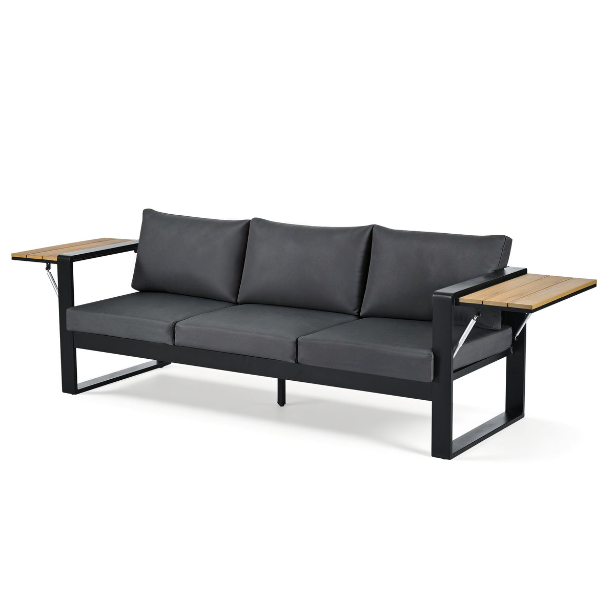 variant-group:rf-n704g201257e|Roomfitters 4-Piece Aluminum Patio Conversation Set with Four Fold-Out Side Trays and Slatted Coffee Table Gray