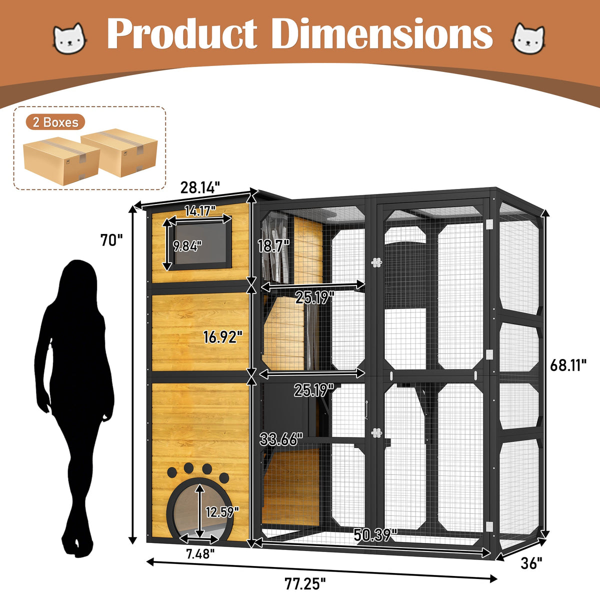 Roomfitters Large Outdoor Cat Catio Enclosure Weatherproof Attached to Window Multi-Tier Cat House Brown Roomfitters