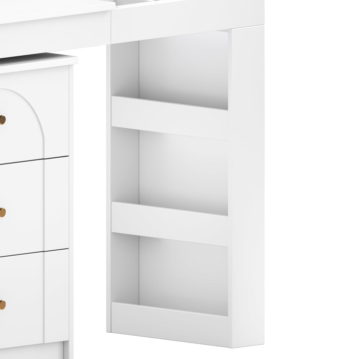 Roomfitters Vanity Desk with Mirror & Lights, Flip-Top Makeup Table with 7 Drawers, 9 Compartments, 3 Shelves, White