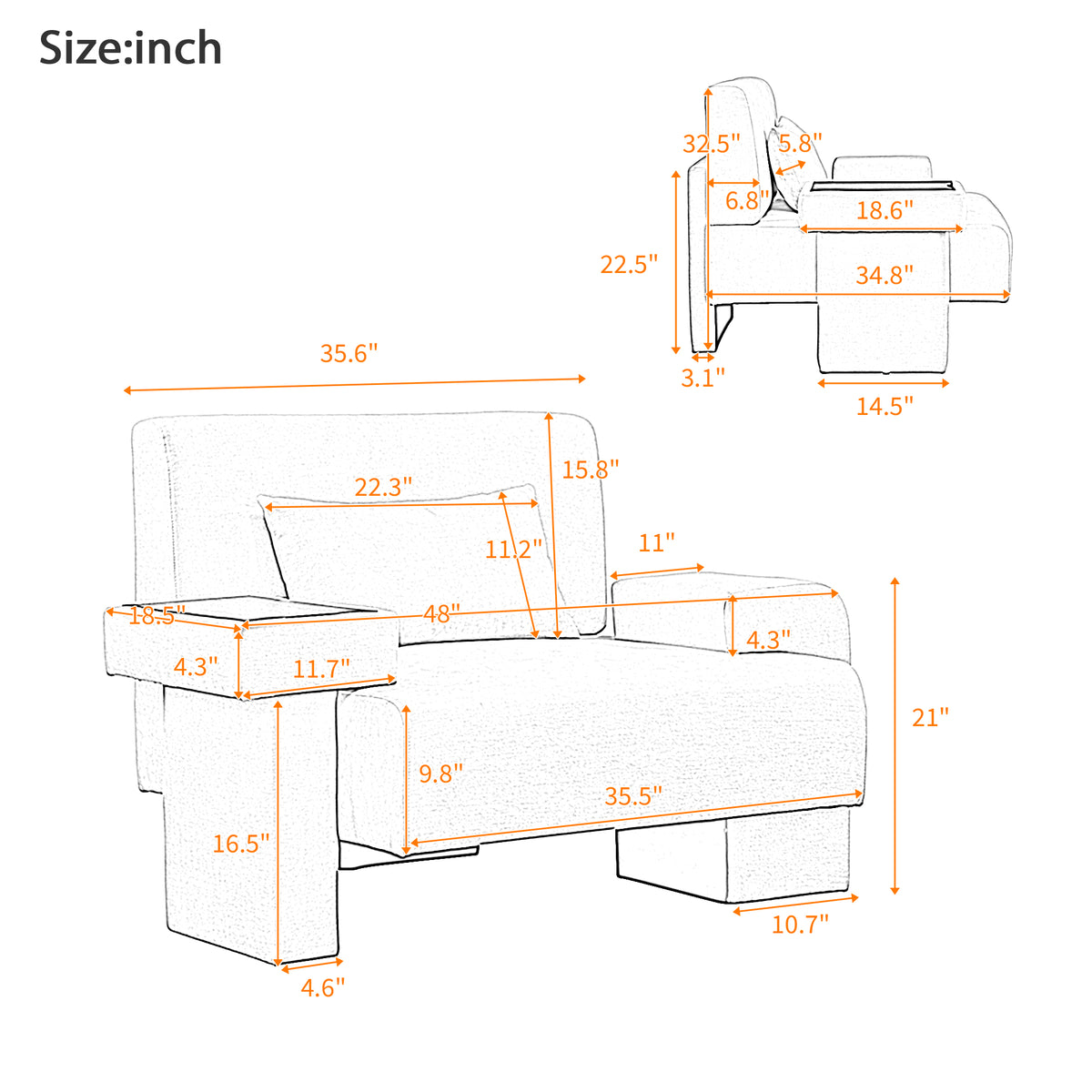 variant-group:rf-n724sj000130aae|Roomfitters Oversized Mid-Century Armchair 48” Wide with Soft Cushion and Wood Frame, Lounge Reading Chair, Gray