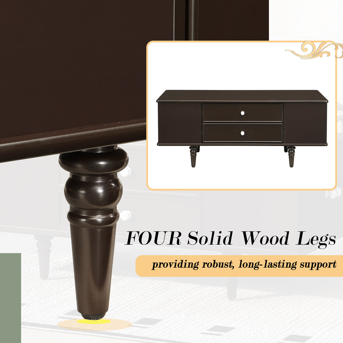 variant-group:rf-n724p286418d|Roomfitters Modern Rectangle Coffee Table with 4 Drawers and Hidden Side Storage, Solid Wood Legs, Brown