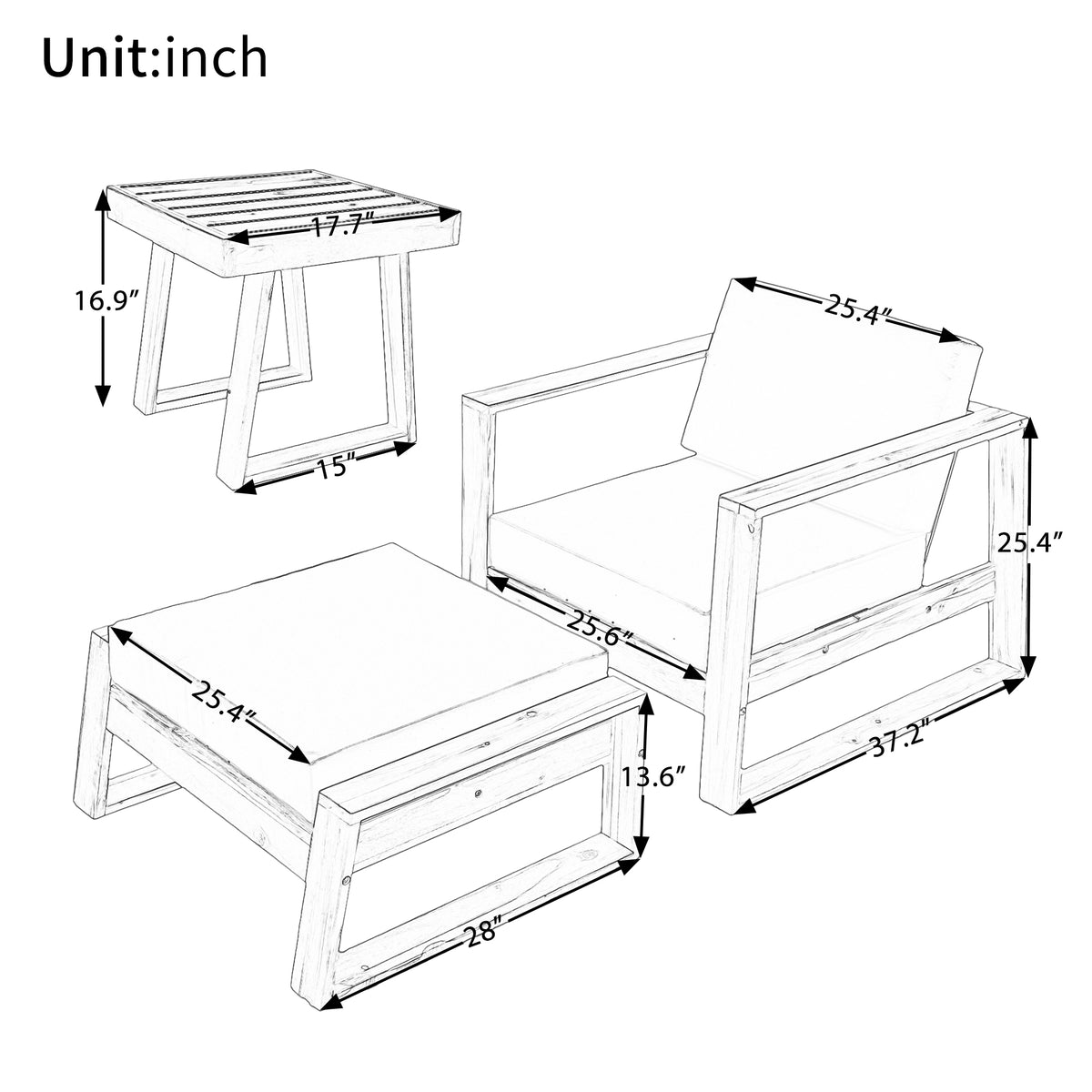 variant-group:rf-n711wy000431aae|Roomfitters Acacia Wood Outdoor Lounge Set - Chair & Ottoman for Patios, Balconies, Gardens, Natural+Gray