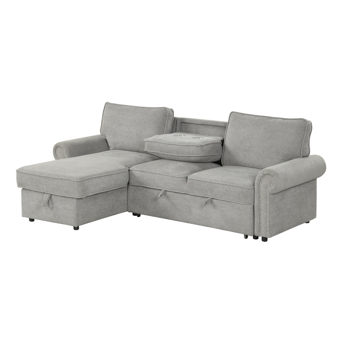 variant-group:rf-n711wy000466aae|Roomfitters 95" Convertible Sectional Sleeper Sofa L-Shaped Couch with Storage Chaise and Pull Out Bed for Living Room, Grey