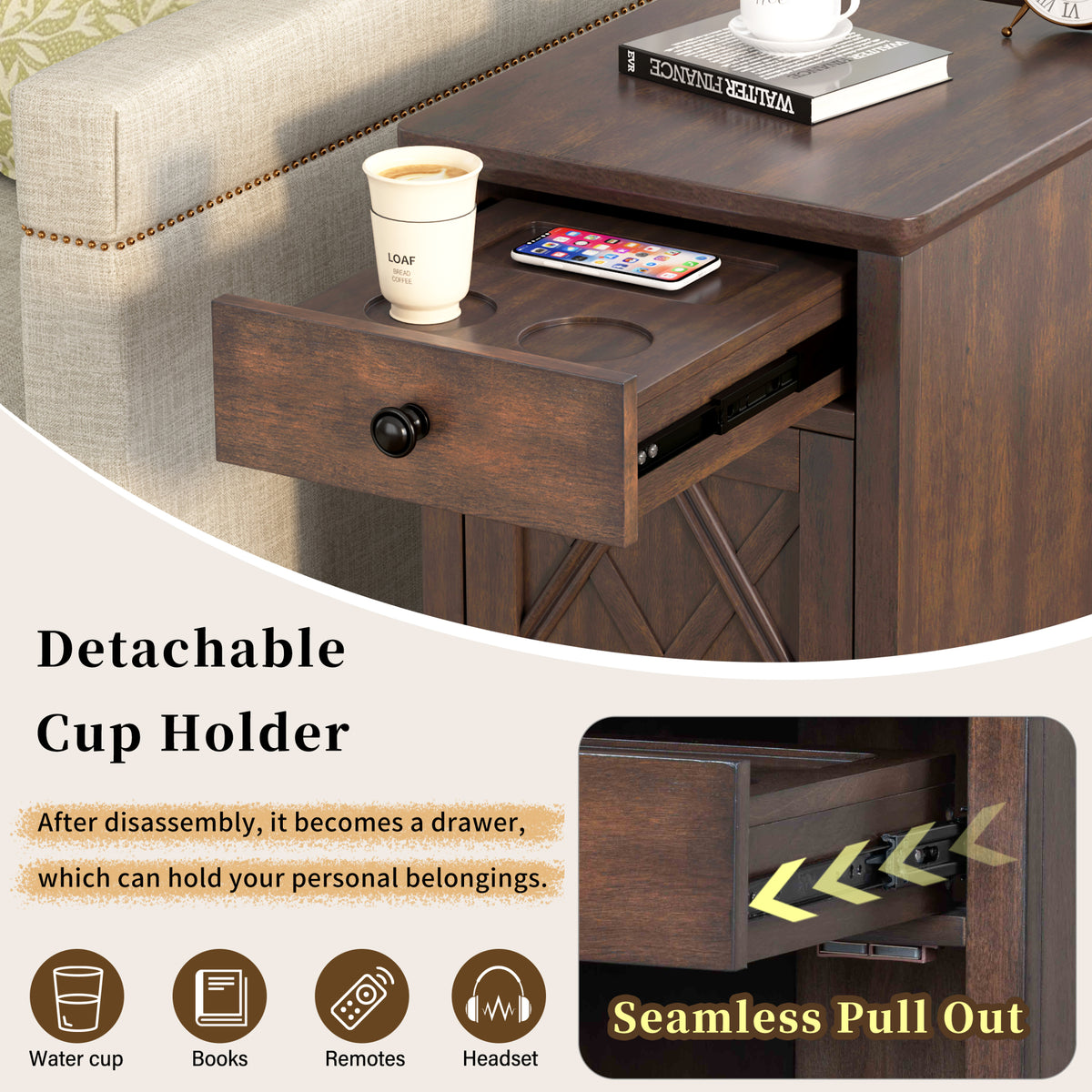variant-group:rf-n724p353565d|Roomfitters Classic Charging End Table with USB Ports and Storage Drawer, Antique Brown