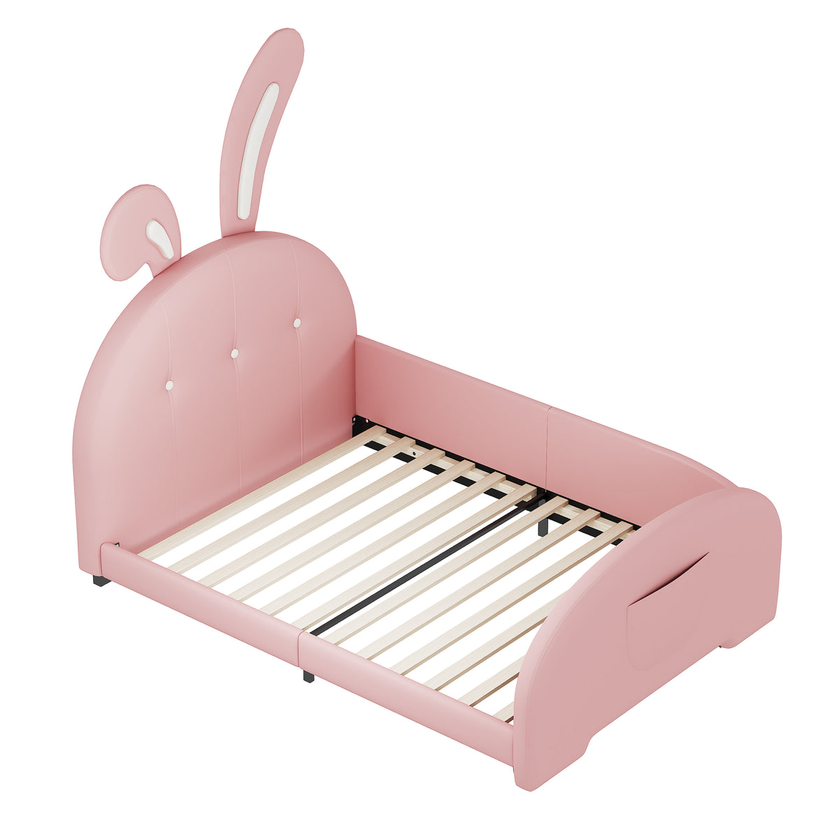 variant-group:rf-n733p198764h|Roomfitters Rabbit-Shaped Princess Twin Platform Bed with Upholstered Headboard and Footboard, Pink