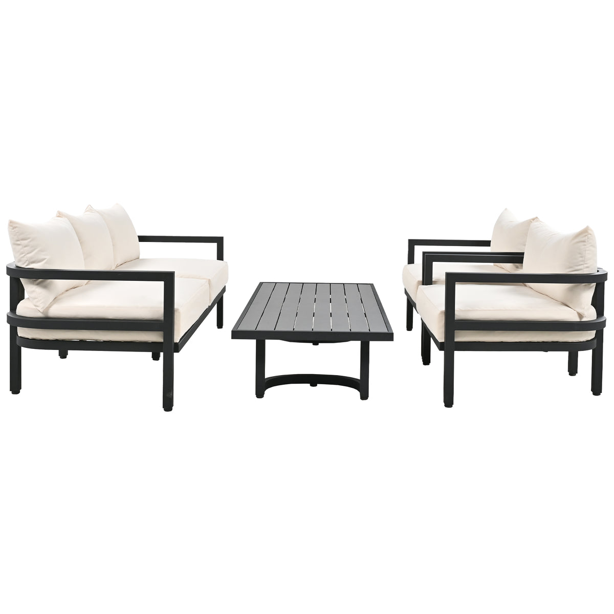 variant-group:rf-n711wy000470aaa|Roomfitters 4-Piece Outdoor Steel Sofa Set with Coffee Table, 3-Seater Couch and 2 Armchairs for Patio Garden, Beige