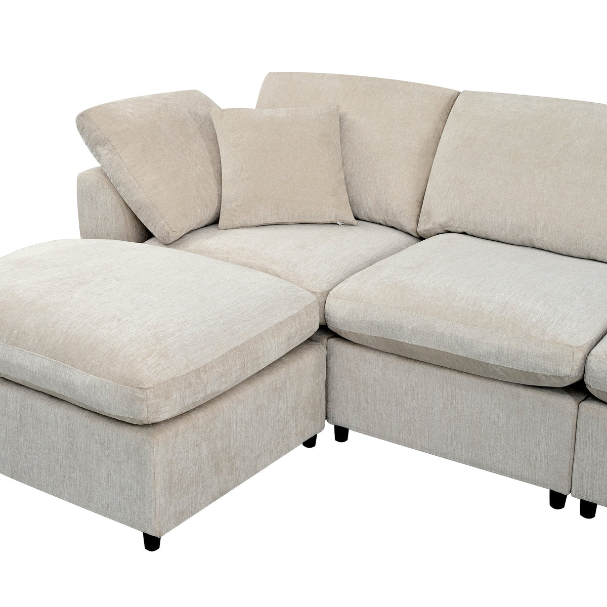 Roomfitters 124.8" 7-Seater Modular Sectional Sofa, Large Modern L-Shaped Upholstered Couch with Ottoman for Living Room, Beige Roomfitters
