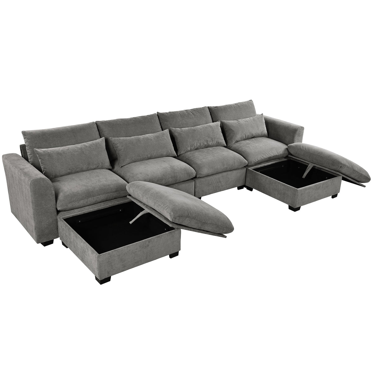 Roomfitters U-Shaped Modular Corner Sofa with Two Ottomans, Freely Transformable for Living Rooms, Studies, Home Theaters, Gray Roomfitters