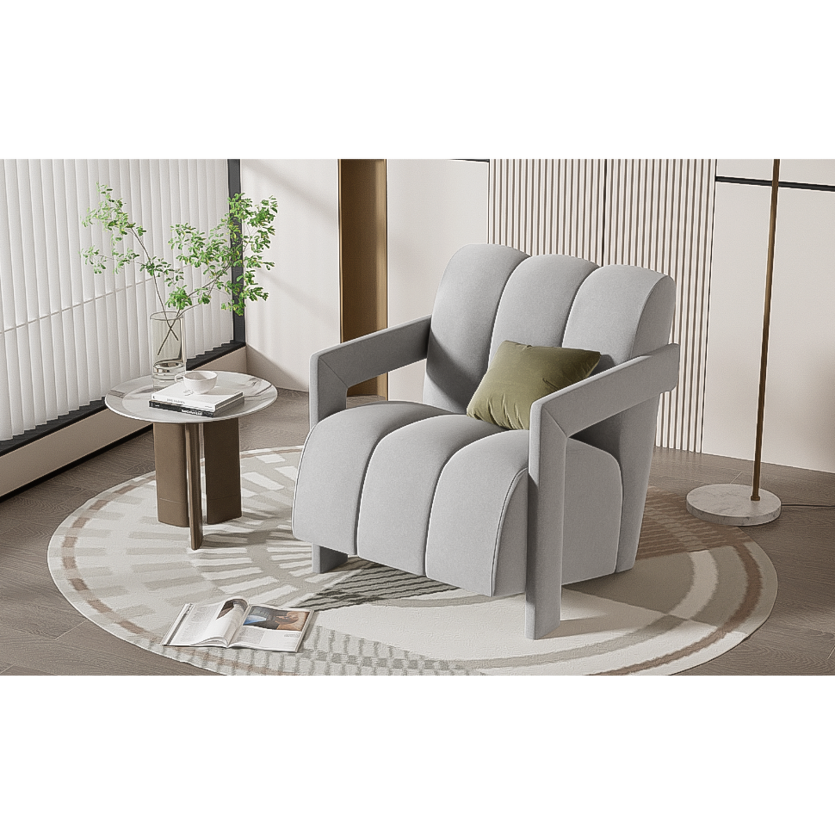 variant-group:rf-n724sj000138aae|Roomfitters Modern Minimalist Armchairs with L-Shaped Armrests and Polyester Upholstery, Set of 2, Gray