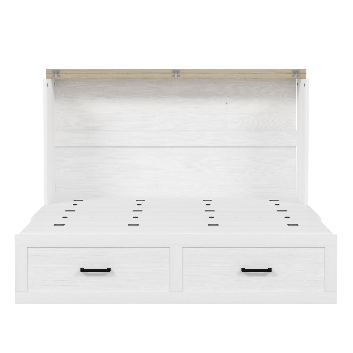variant-group:rf-n733s361778w|Roomfitters Queen Farmhouse Murphy Cabinet Bed with Charging Station, Foldable Platform Bed with Storage Drawer, White