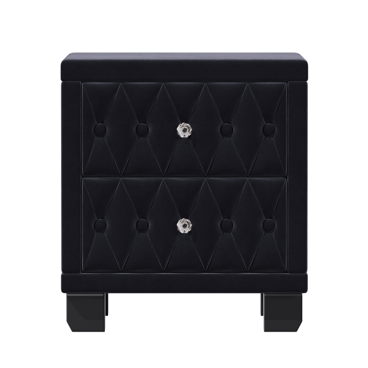 variant-group:rf-n733p210398b|Roomfitters Velvet Nightstand with Crystal Handles, Button-Tufted Upholstered Bedside Table with Two Storage Compartments, Black