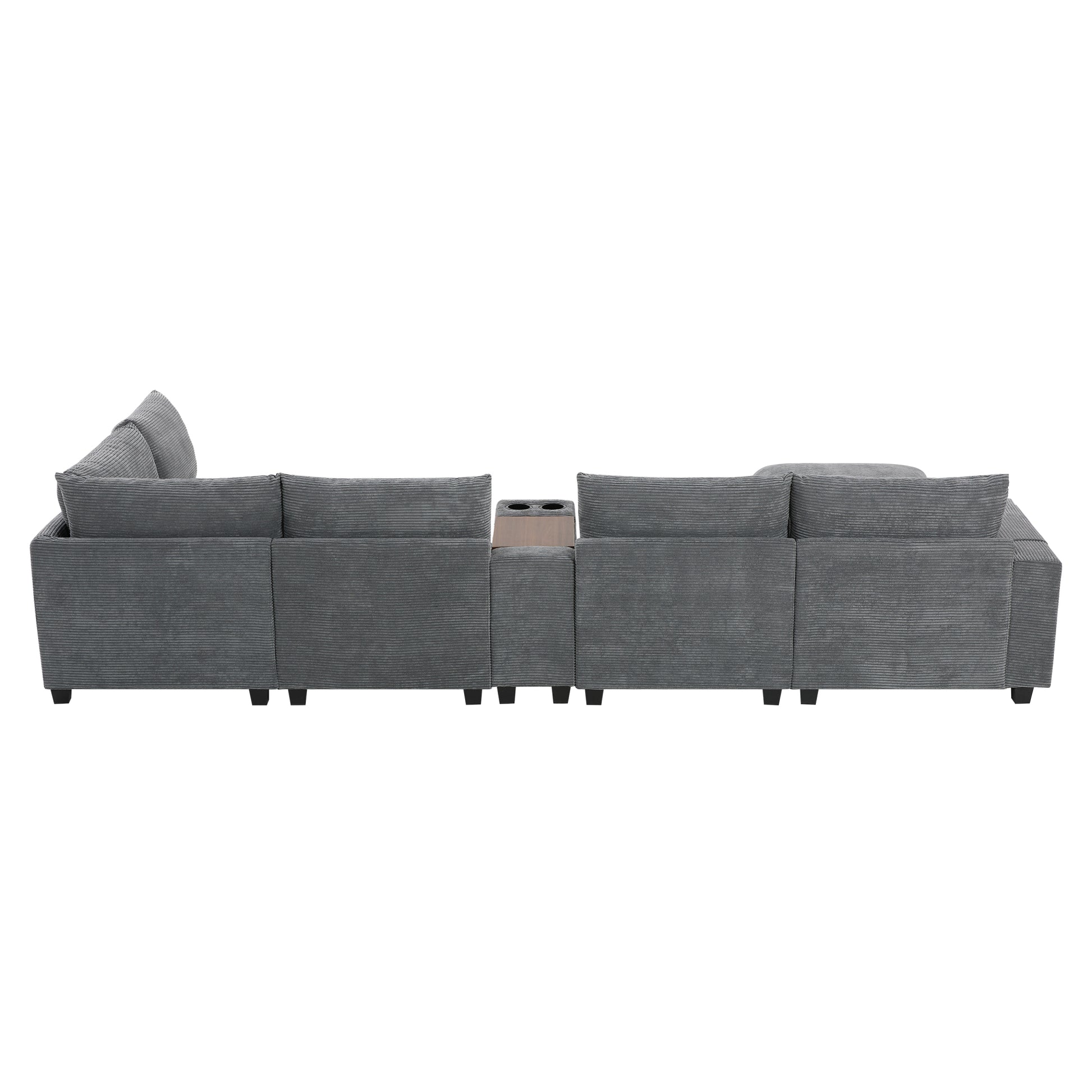 variant-group:rf-n723s1166e|Roomfitters 139 Inch U-Shaped Modular Sectional Sofa with Storage Console, Cup Holders and USB Ports for Living Room, Gray