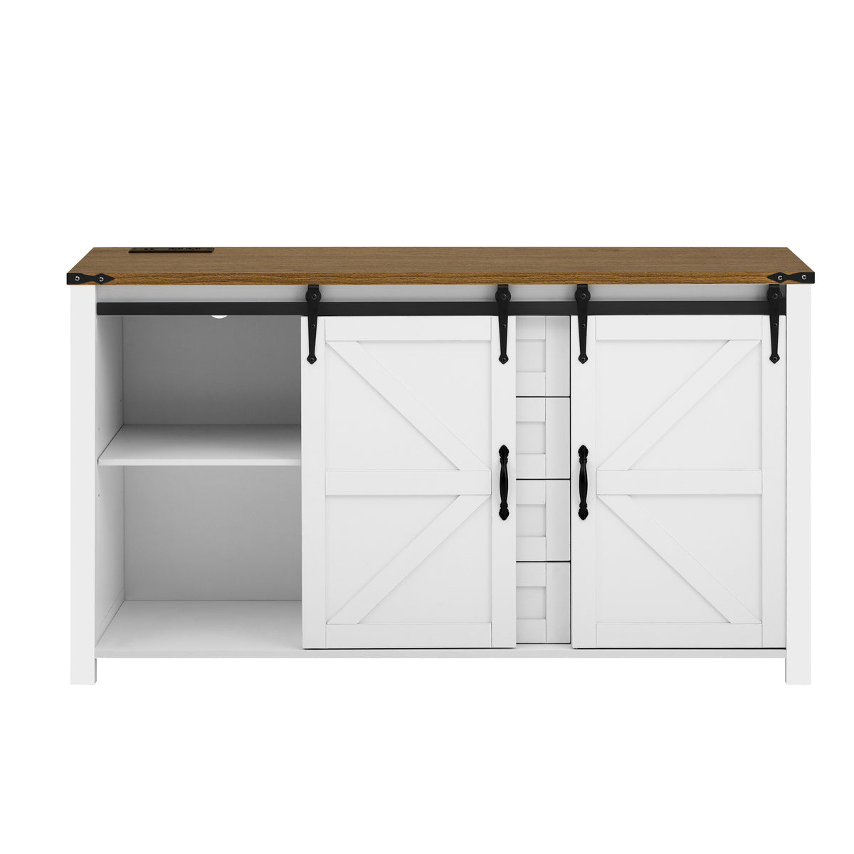 variant-group:rf-n711p347377k|Roomfitters 55.1" Storage Cabinet with 4 Drawers and Sliding Barn Doors, Farmhouse Sideboard Buffet for Kitchen & Dining, White