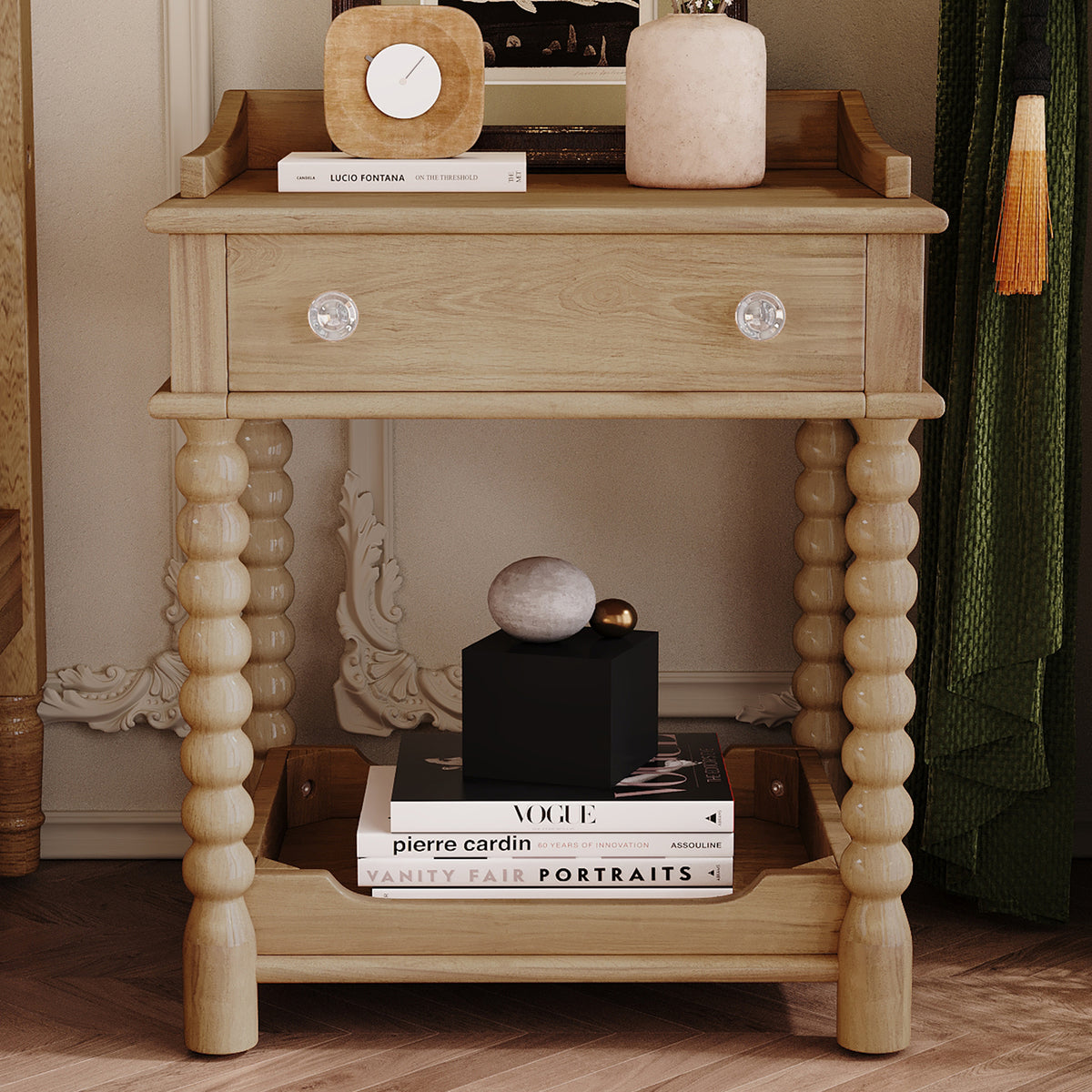 variant-group:rf-n733p206240m|Roomfitters Retro Nightstand Bedside Table with Open Shelf and Storage Compartment, Metal Handle Accent, Natural