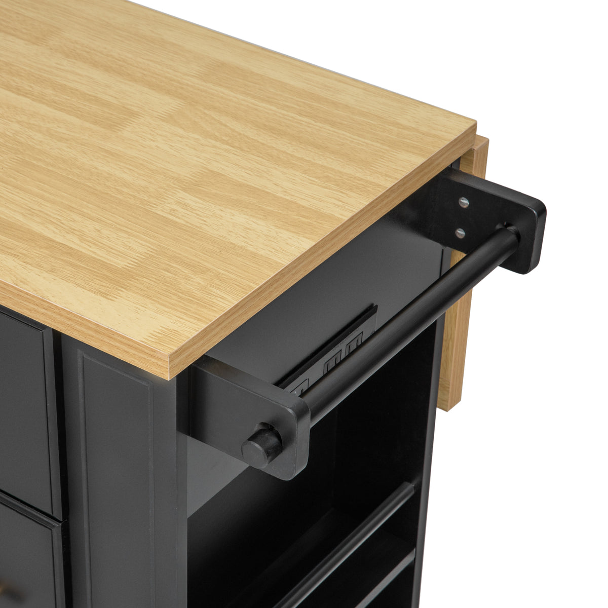 variant-group:rf-n707s307292b|Roomfitters 51" Kitchen Island with Power Outlet and Drop Leaf, Rolling Cabinet with Pull-Out Trash Can Drawer, Black
