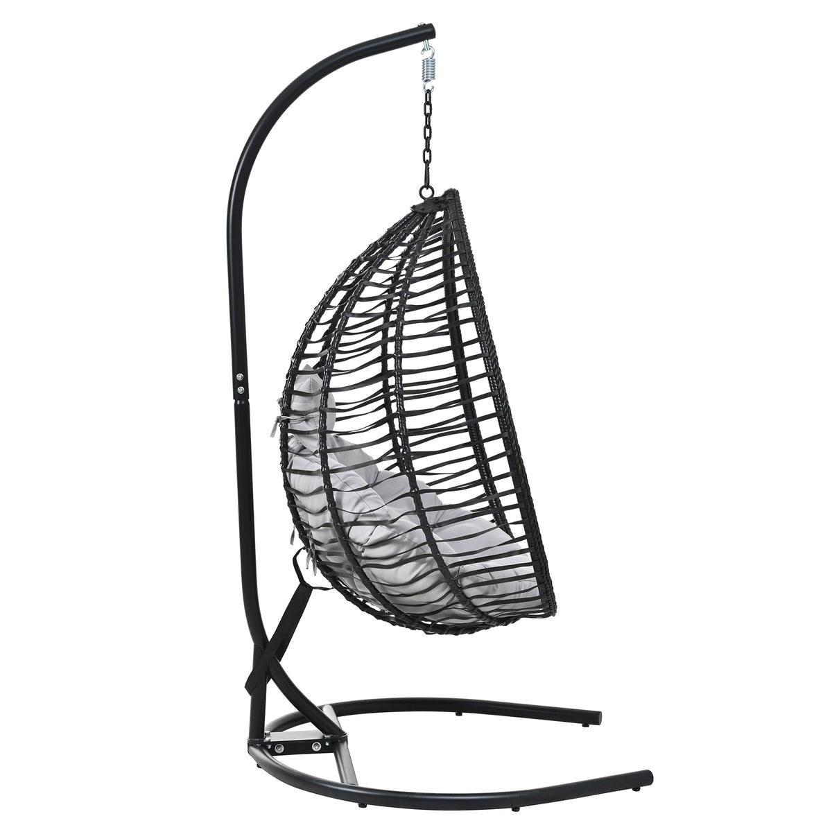 variant-group:rf-n711p389502e|Roomfitters Indoor Outdoor Hanging Egg Hammock Chair with Stand, Wicker Rattan Swing for Patio and Bedroom, Black+ Gray