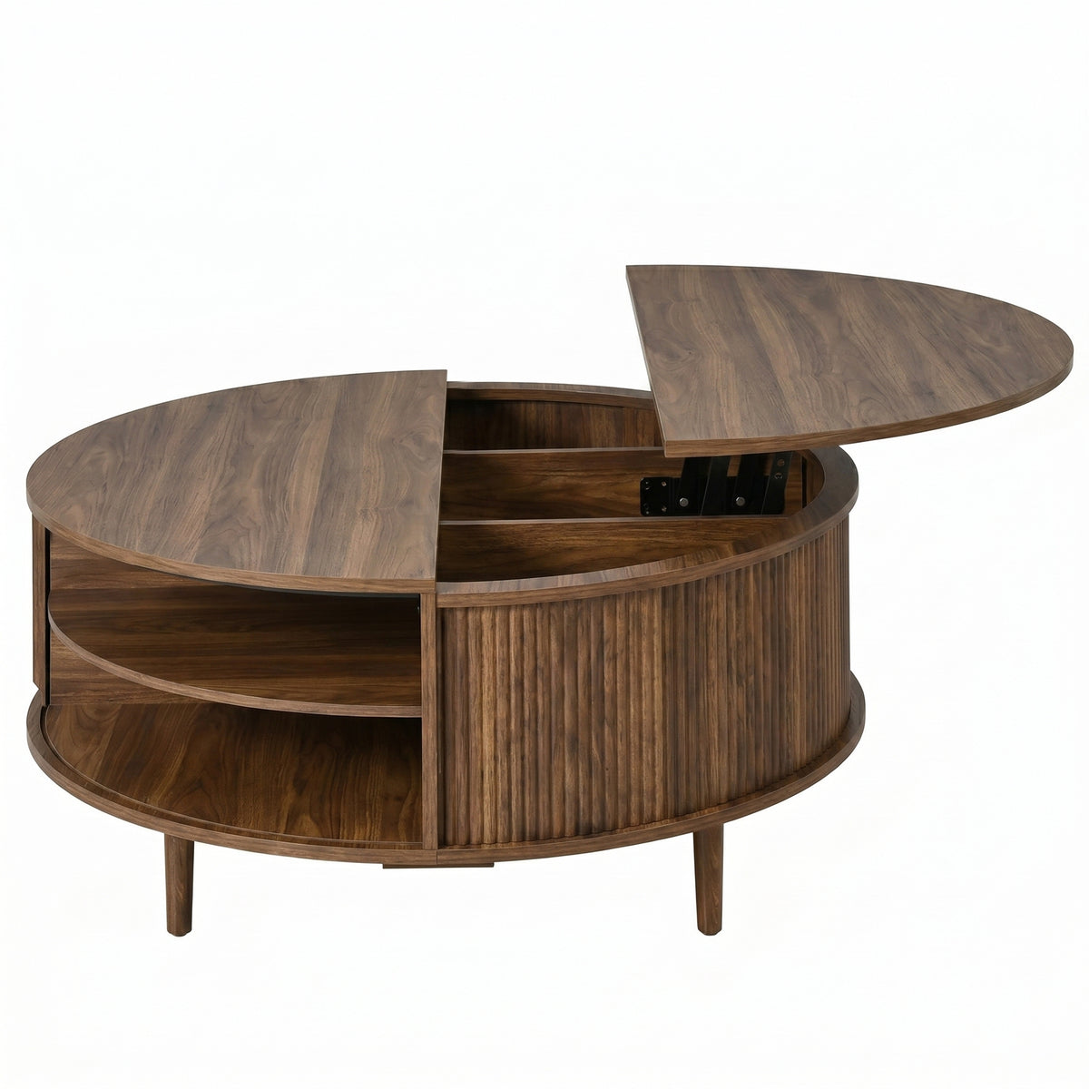 variant-group:rf-n724p416053m|Roomfitters Minimalist Round Lift-Top Coffee Table with Side Sliding Door, Antique Brown