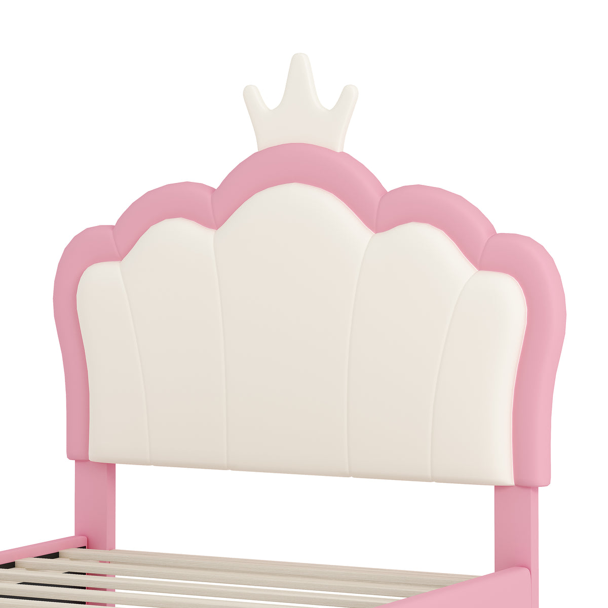 variant-group:rf-n733p180807h|Roomfitters Princess Upholstered Twin Platform Bed with Crown Headboard & Footboard, Cream Pink