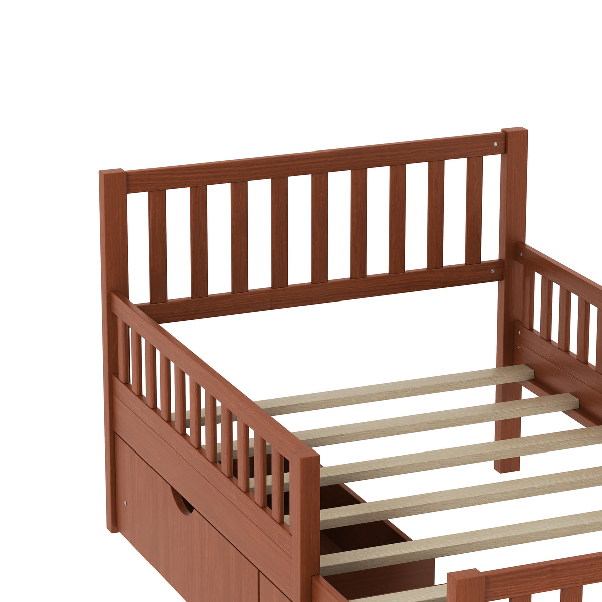 variant-group:rf-n733p172696d|Roomfitters Twin Size Wood Platform Bed with Guardrails and 2 Storage Drawers, Walnut
