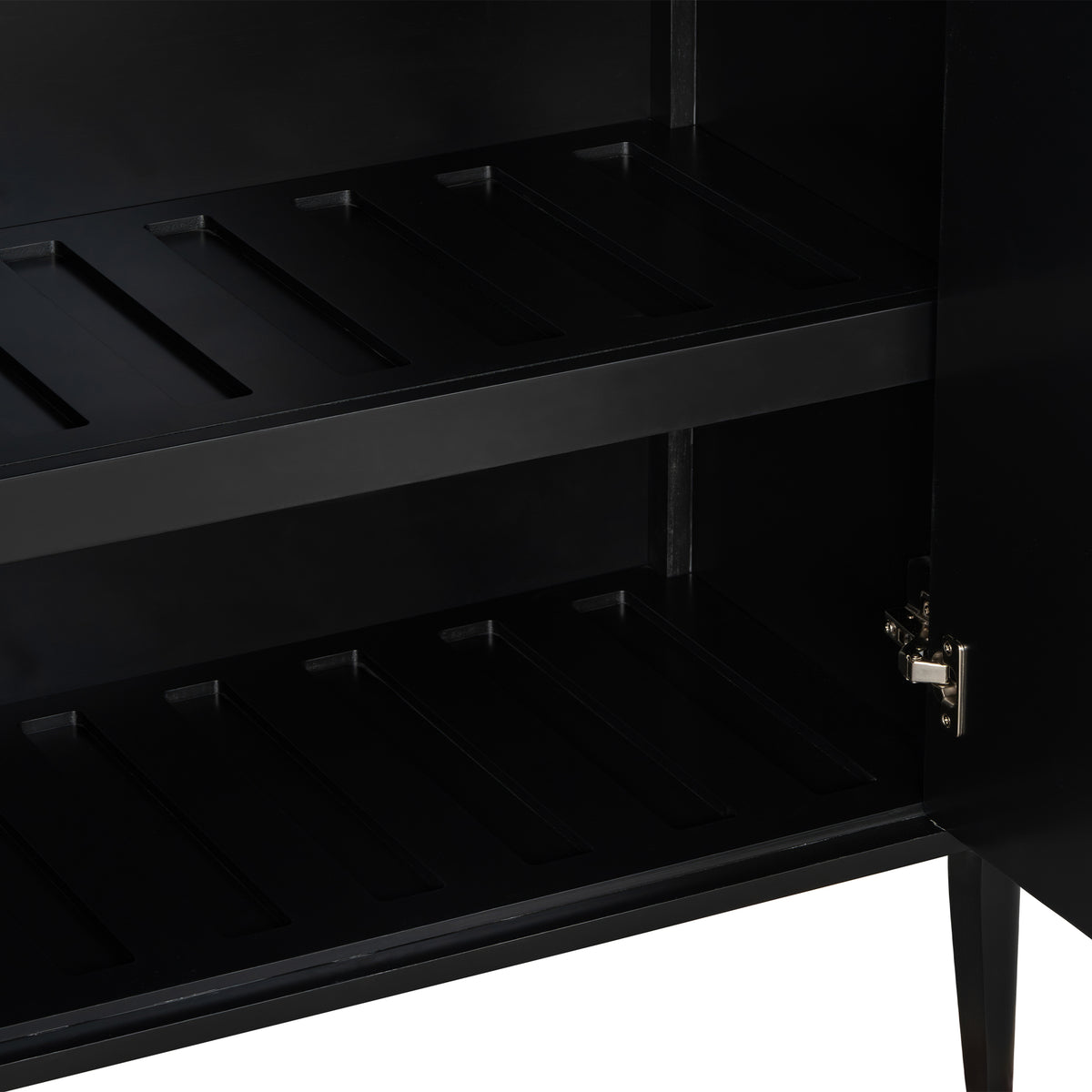 variant-group:rf-n711wy000539aab|Roomfitters Modern Black Fluted 4-Door Tall Wine Bar Storage Cabinet, Glass Display Rack, Built-In LED Lighting