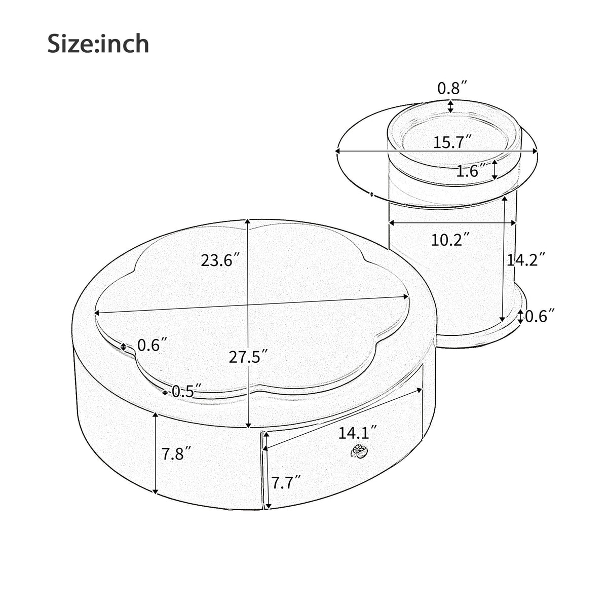 Roomfitters Rotatable Round Coffee Table Set of 2 with Flower-Shaped Top and Glass End Table, Off White Roomfitters
