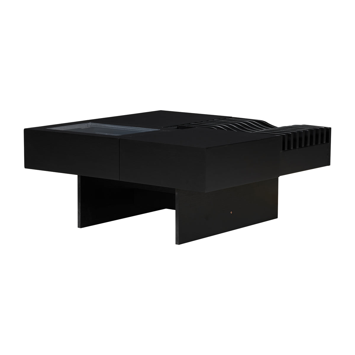 variant-group:rf-n724p270432b|Roomfitters Square Mid-Century Coffee Table with Glass Top and 3 Storage Compartments, Solid Wood Legs, Black