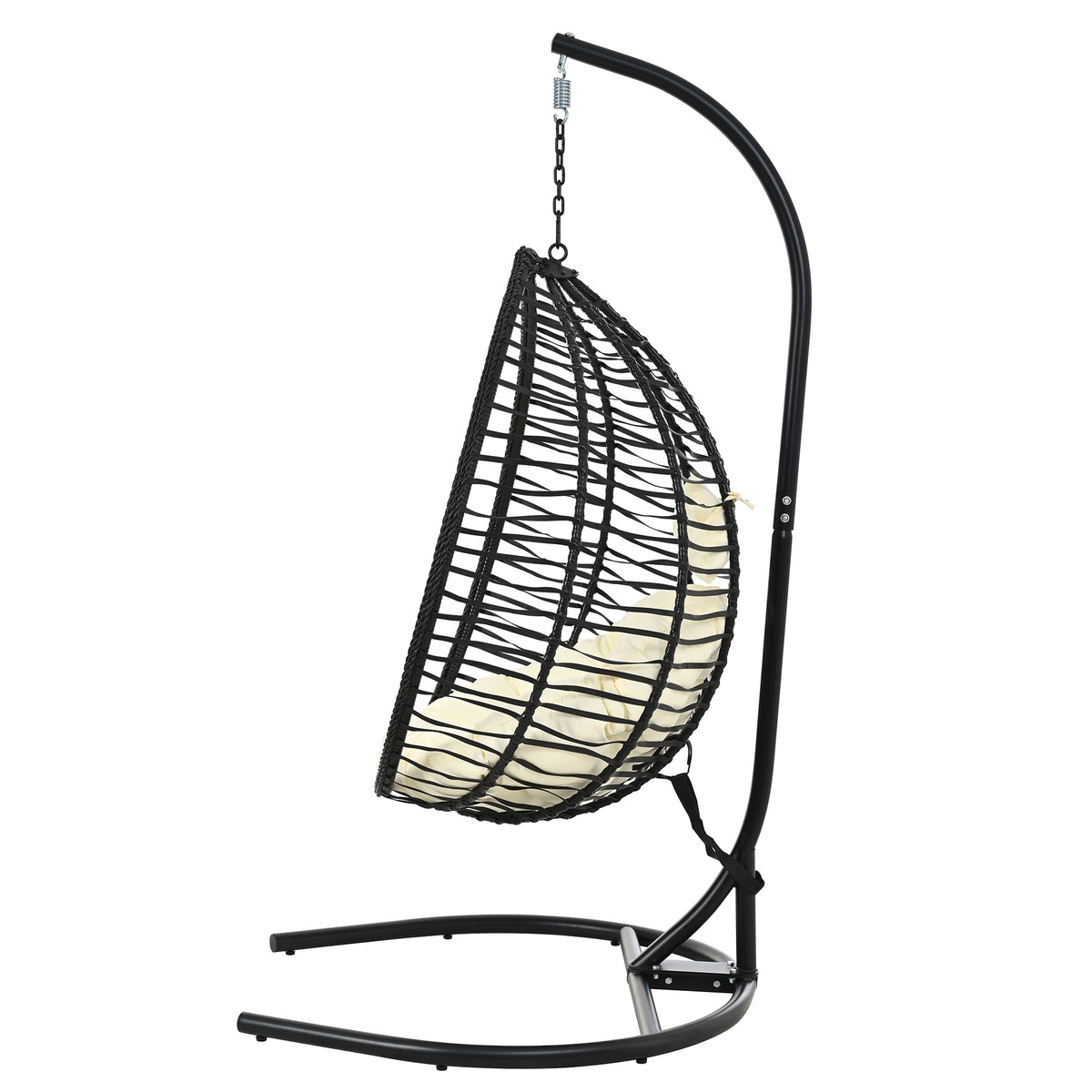 variant-group:rf-n711p389502a|Roomfitters Indoor Outdoor Hanging Egg Hammock Chair with Stand, Wicker Rattan Swing for Patio and Bedroom, Black+Beige