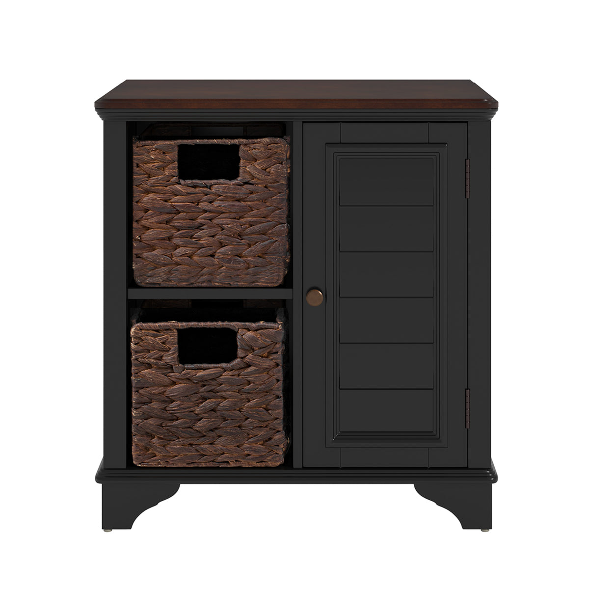 variant-group:rf-n724p401353b|Roomfitters American Style Louvered Side End Table with 2 Grass Storage Baskets, Black