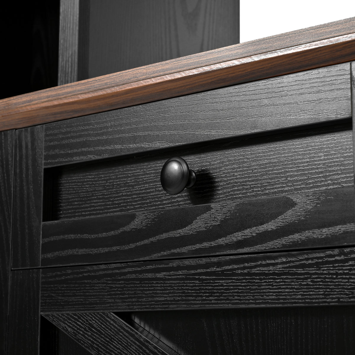 variant-group:rf-n724sj000154aab|Roomfitters 98.8"W Farmhouse Wall Unit Entertainment Center, 4 Barn Doors, Black & Brown
