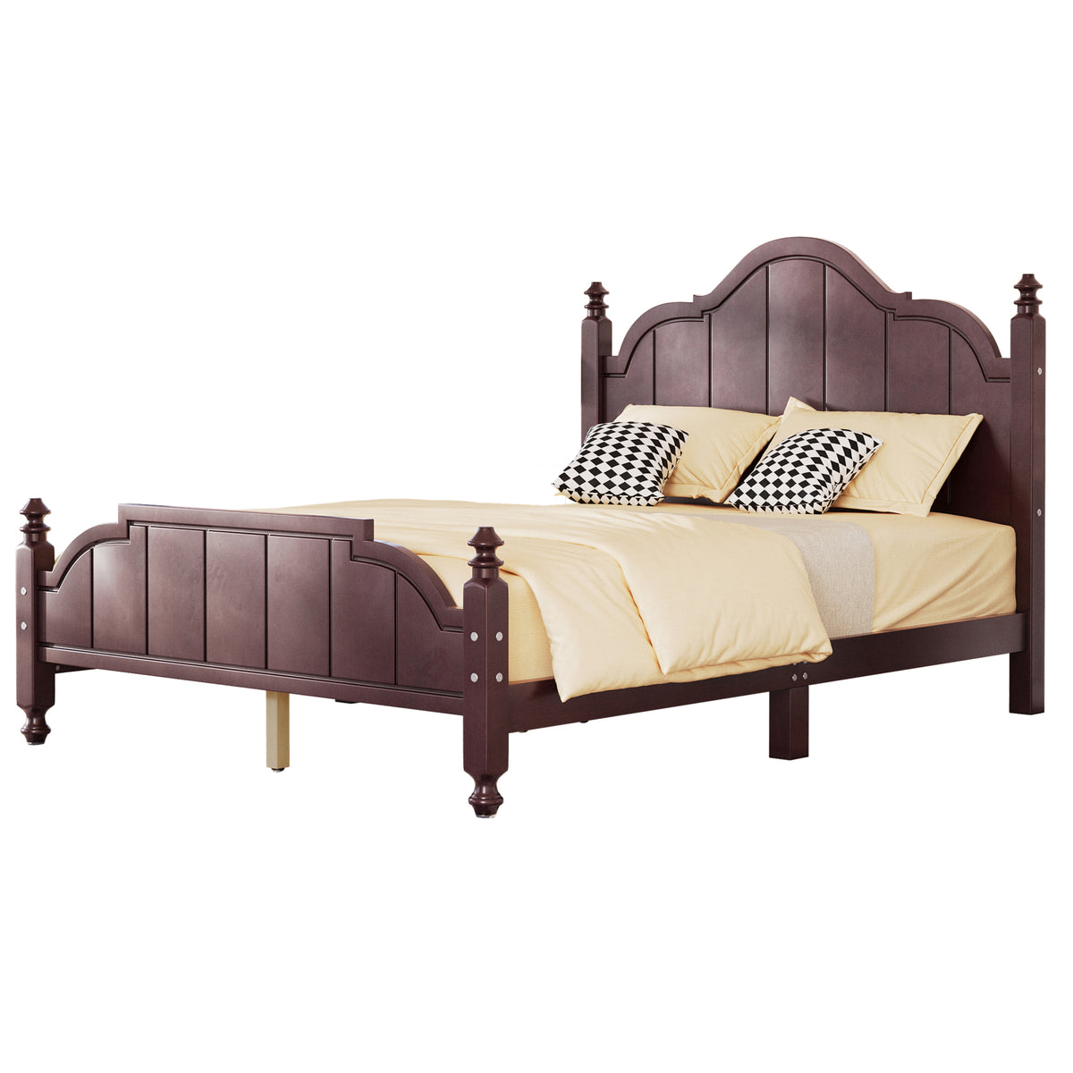 variant-group:rf-n733p360927p|Roomfitters Full Wood Platform Bed Frame with Curved Headboard, Vintage Style Slat Support, No Box Spring Required, Espresso