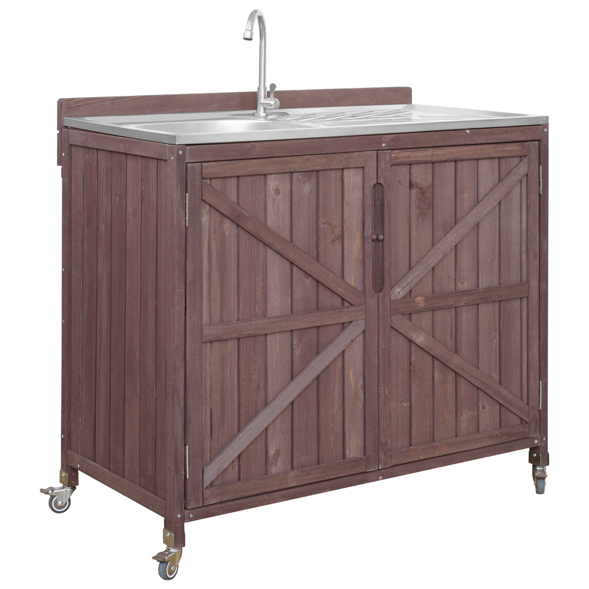 variant-group:rf-n707p370281z|Roomfitters 39.4" Outdoor Grill Cart with Stainless Steel Top, Prep Station with Sink and Storage Cabinet, Dark Brown