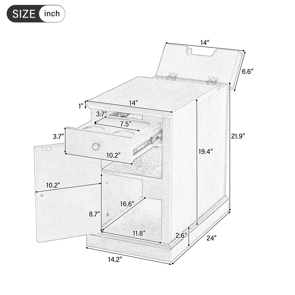 variant-group:rf-n724p353565p|Roomfitters Classic Charging End Table with USB Ports and Storage Drawer, Antique Espresso