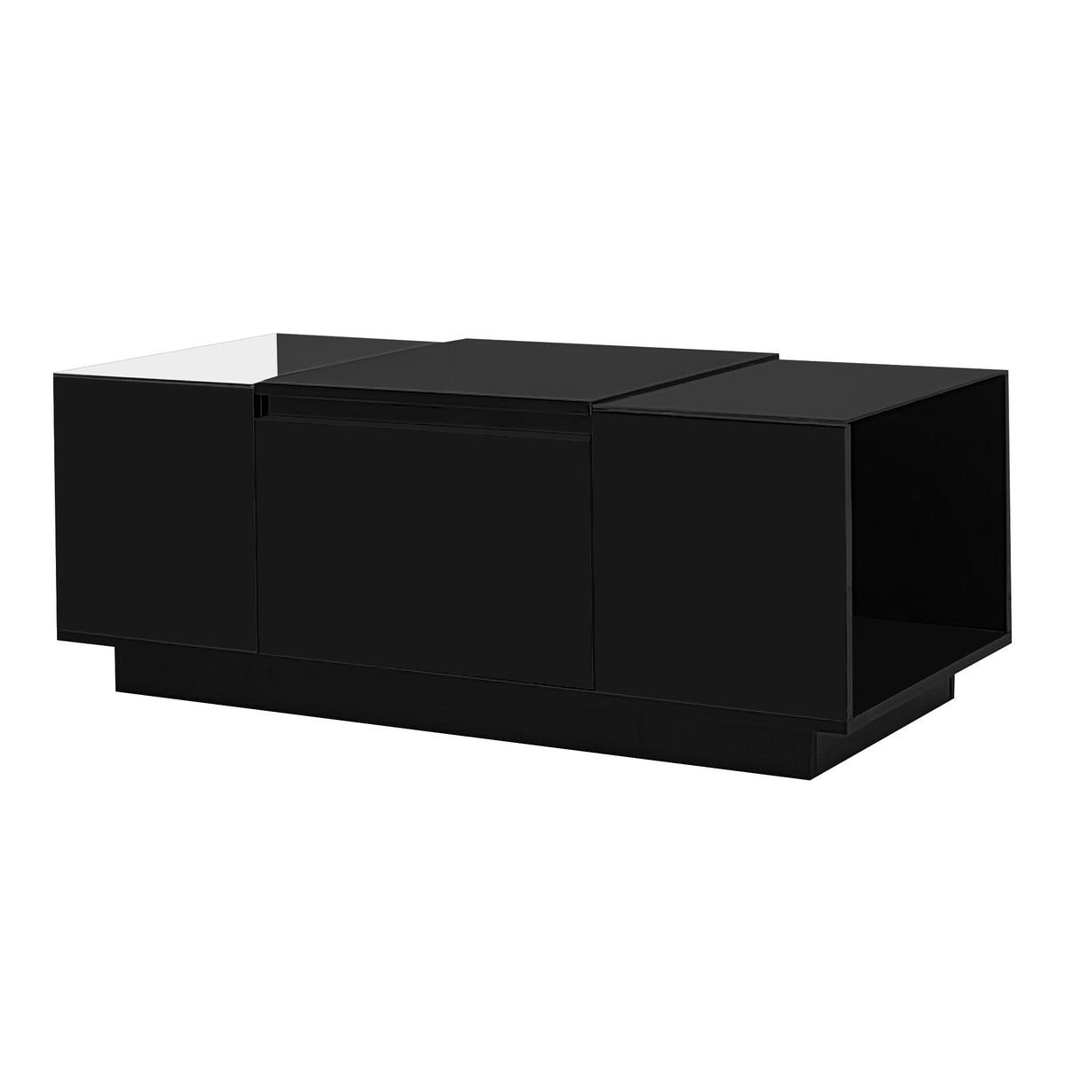 variant-group:rf-n724p290056b|Roomfitters Modern Center Coffee Table with High Gloss Finish, Glass Top and Hidden Storage Compartments, Black