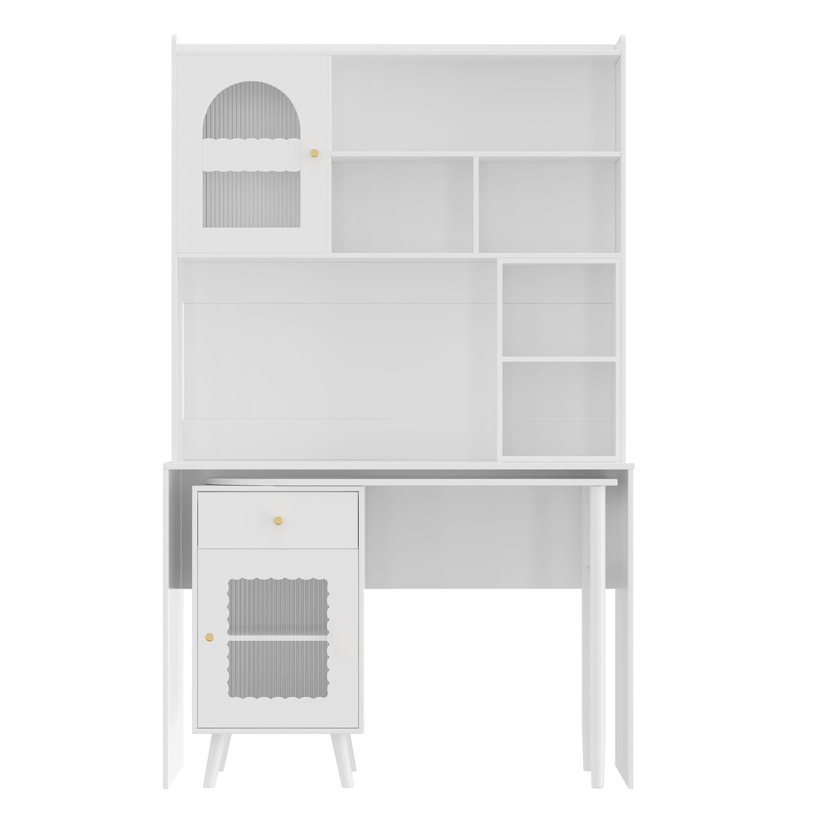 variant-group:rf-n733s363716k|Roomfitters Rotating L-Shaped Computer Desk with Shelves and Storage, 90° Swivel Office Writing Desk, White
