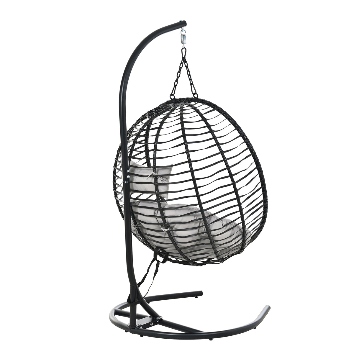 variant-group:rf-n711p389503e|Roomfitters Single Person Folding Egg Chair with Stand, UV Resistant Wicker Rattan Swing for Patio, Garden, Black+ Gray