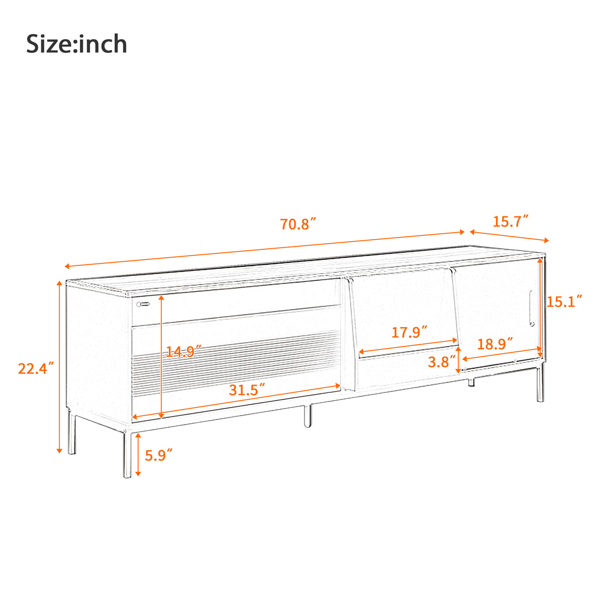 variant-group:rf-n724p360370d|Roomfitters Mid-Century Modern 70" TV Stand Console with Sliding Doors, Brown