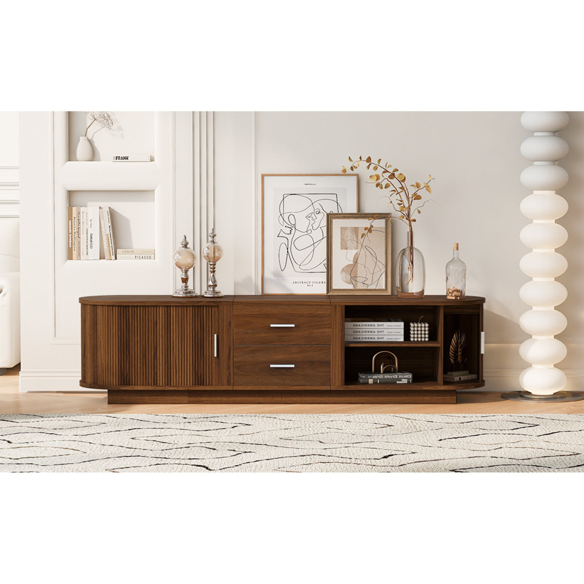 variant-group:rf-n724p420639d|Roomfitters Modern Entertainment Center Console Table with 2 Central Drawers, Antique Brown