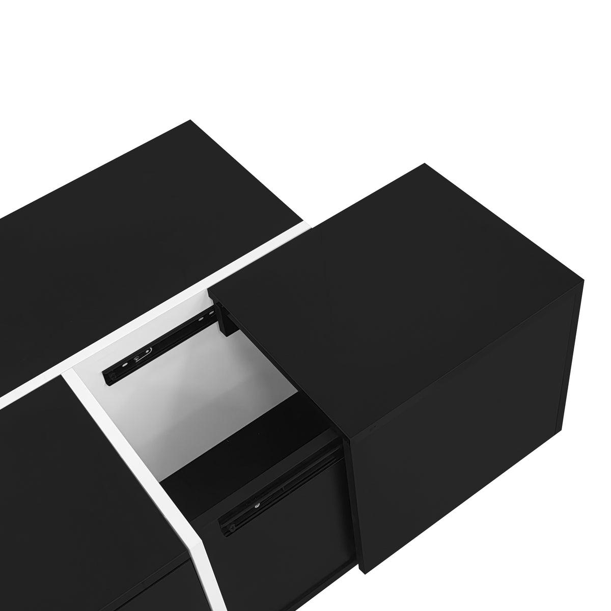 variant-group:rf-n724p292070b|Roomfitters Glossy Extendable Coffee Table with 2 Drawers and Hidden Storage Compartments, Multi-Functional Design, Black