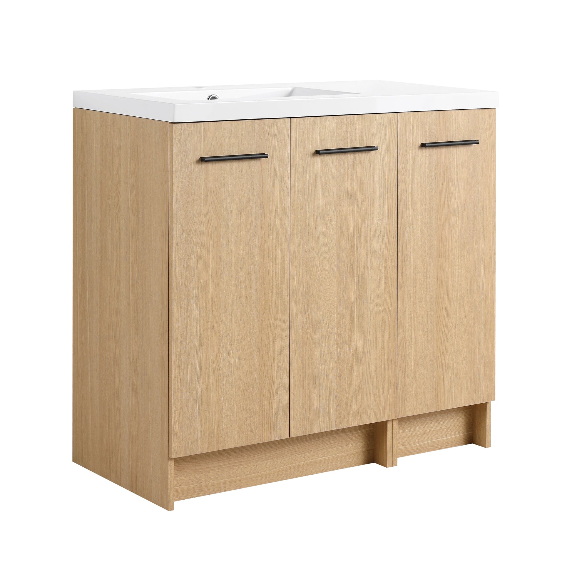 36" Modular Freestanding Bathroom Vanity with 36" Resin Sink Top, Light Oak, 2-Piece Cabinet (24" 2-Door + 12" 1-Door), KD Cabinet, Includes Black & Brushed Aluminum Handles Roomfitters
