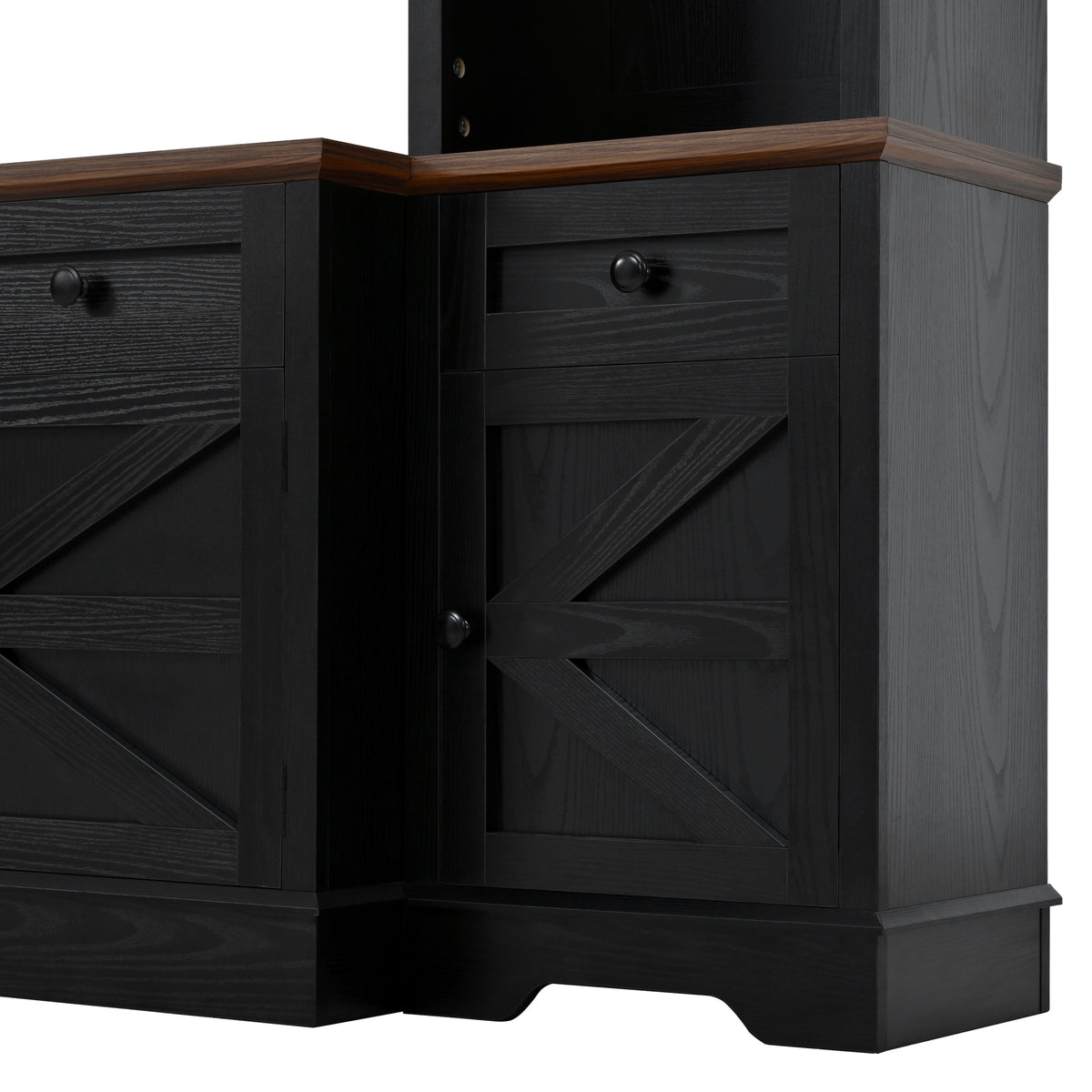 variant-group:rf-n724sj000154aab|Roomfitters 98.8"W Farmhouse Wall Unit Entertainment Center, 4 Barn Doors, Black & Brown