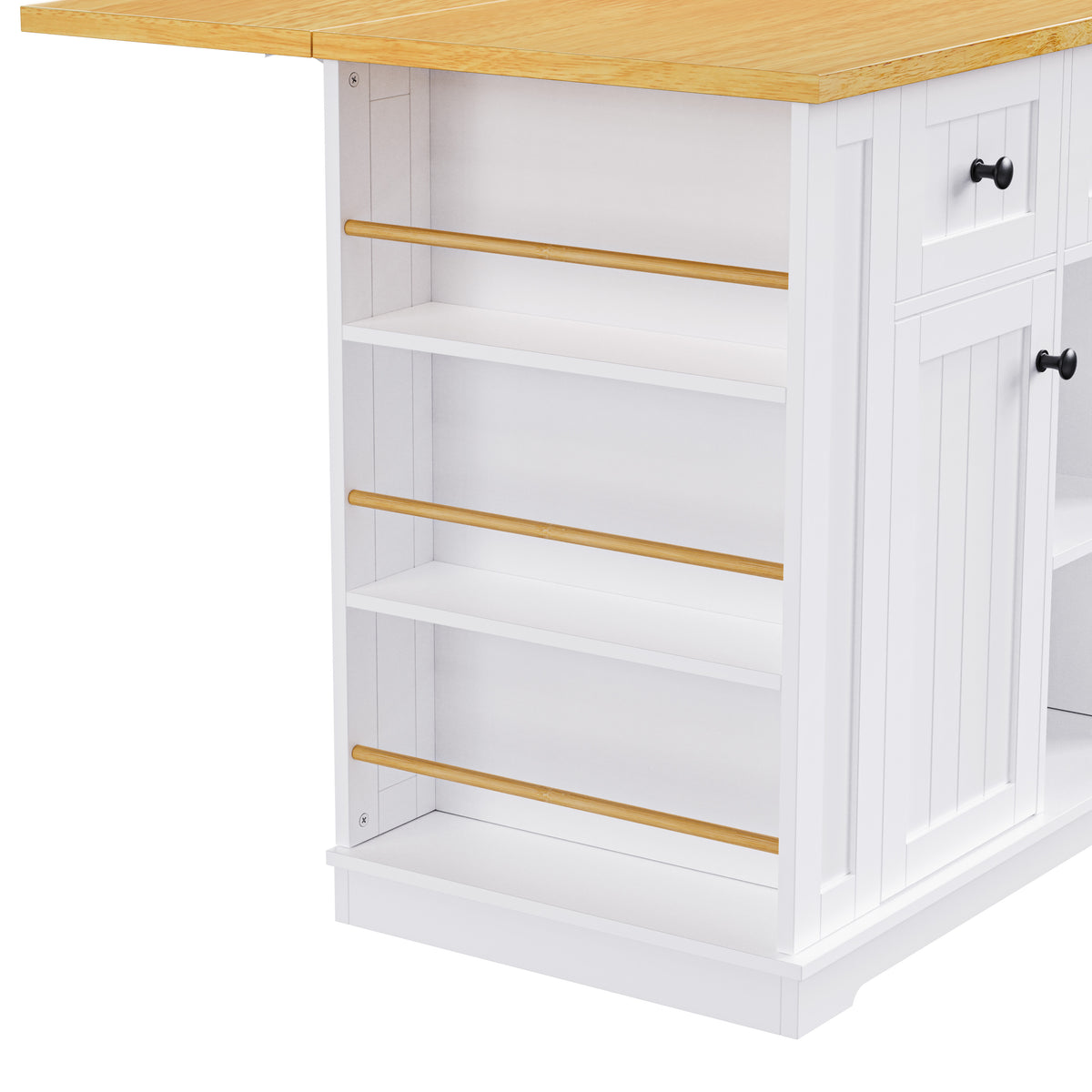 variant-group:rf-n707s003007w|Roomfitters 53" Kitchen Island with 2 Bar Stools, Drop Leaf, Power Outlet, Rolling Kitchen Cart Set with Storage, White