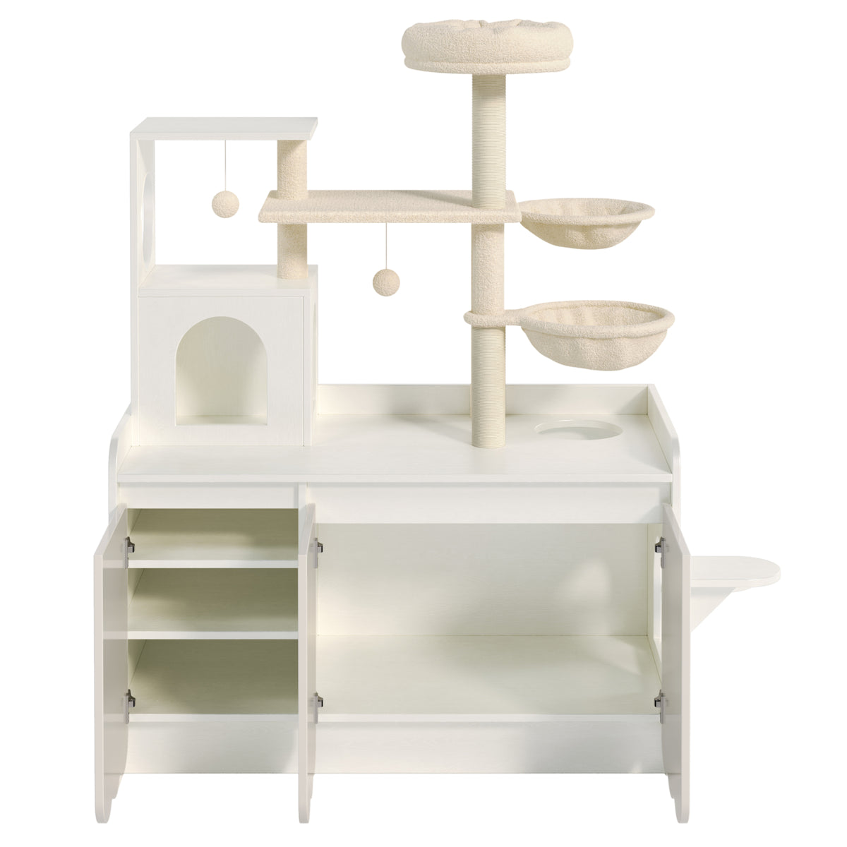 variant-group:rf-n704p443505k|Roomfitters All-in-One Modern Multi-Level Cat Tree Tower Condo with Hidden Litter Box Enclosure Space White