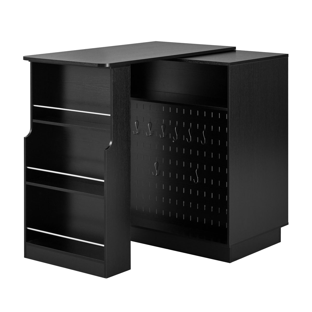 variant-group:rf-n711p437809b|Roomfitters Black MDF Counter Height Kitchen Island Sideboard Cabinet, Extendable Table, Acrylic Sliding Doors