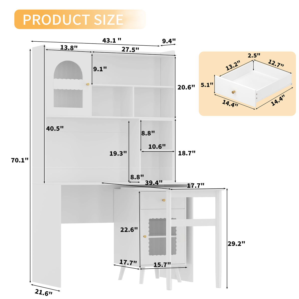 variant-group:rf-n733s363716k|Roomfitters Rotating L-Shaped Computer Desk with Shelves and Storage, 90° Swivel Office Writing Desk, White