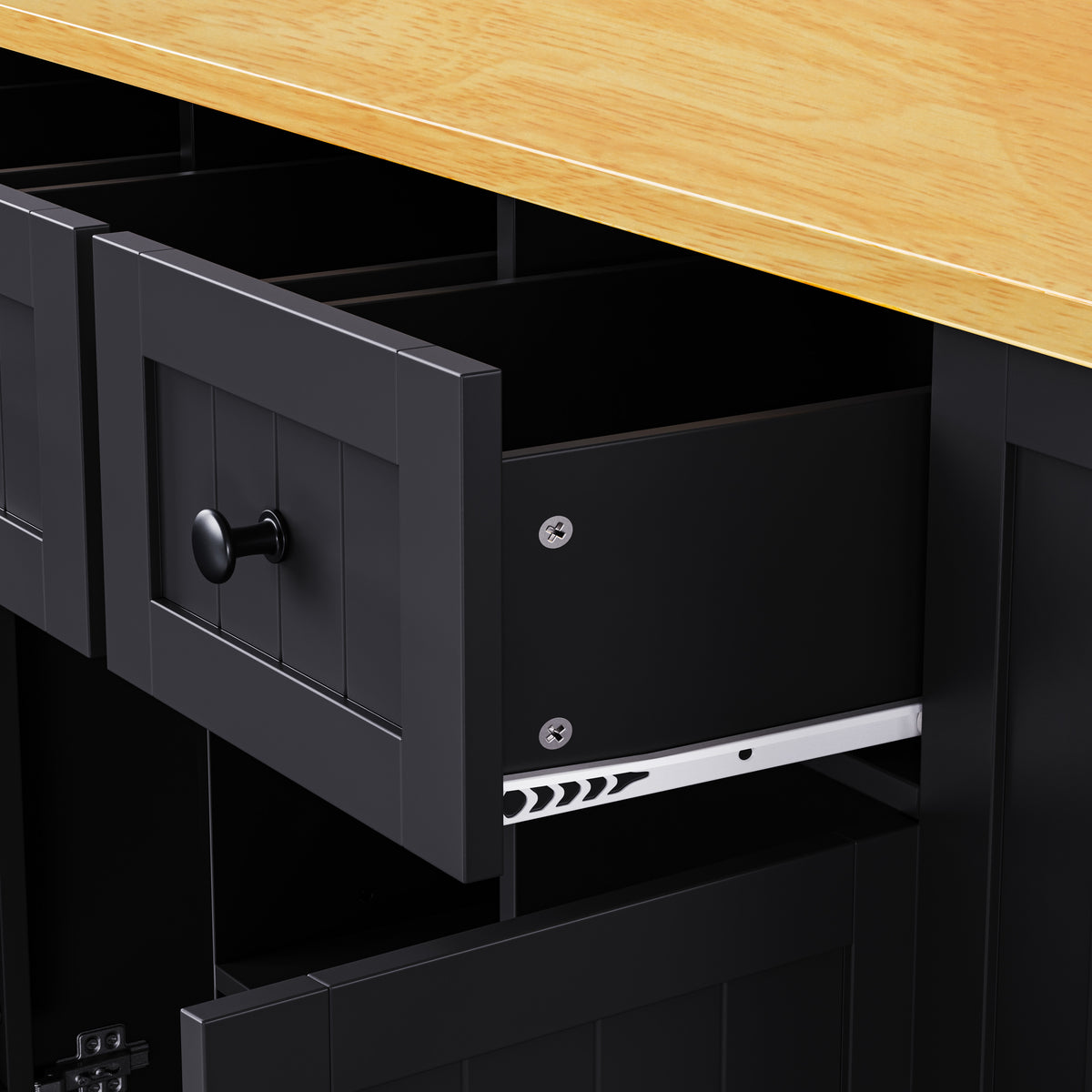 variant-group:rf-n707s003007b|Roomfitters 53" Kitchen Island with 2 Bar Stools, Drop Leaf, Power Outlet, Rolling Kitchen Cart Set with Storage, Black