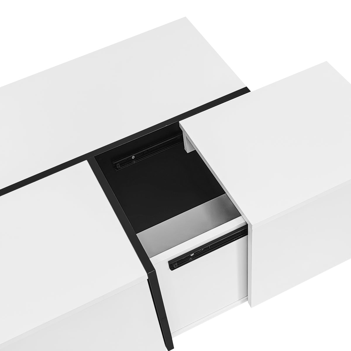 variant-group:rf-n724p292070k|Roomfitters Glossy Extendable Coffee Table with 2 Drawers and Hidden Storage Compartments, Multi-Functional Design, White